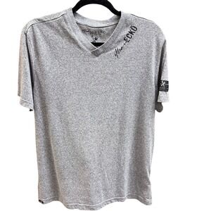 Marc Ecko Cut & Sew Gray V-Neck Short Sleeve T-Shirt Men's Large L Tee